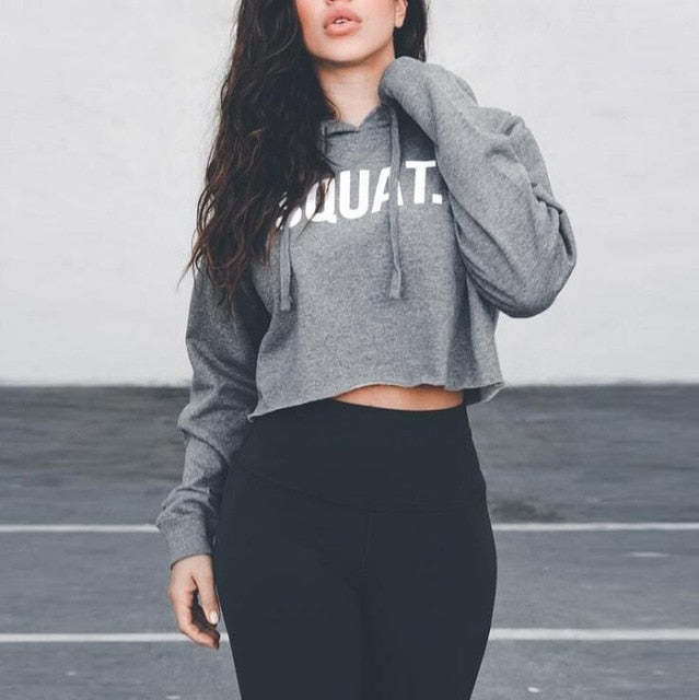 Cotton Letter Crop Top Sports Yoga Shirts Women Spring Autumn Long Sleeves Hoodie Sweatshirt Fitness Gym Workout Sportswear